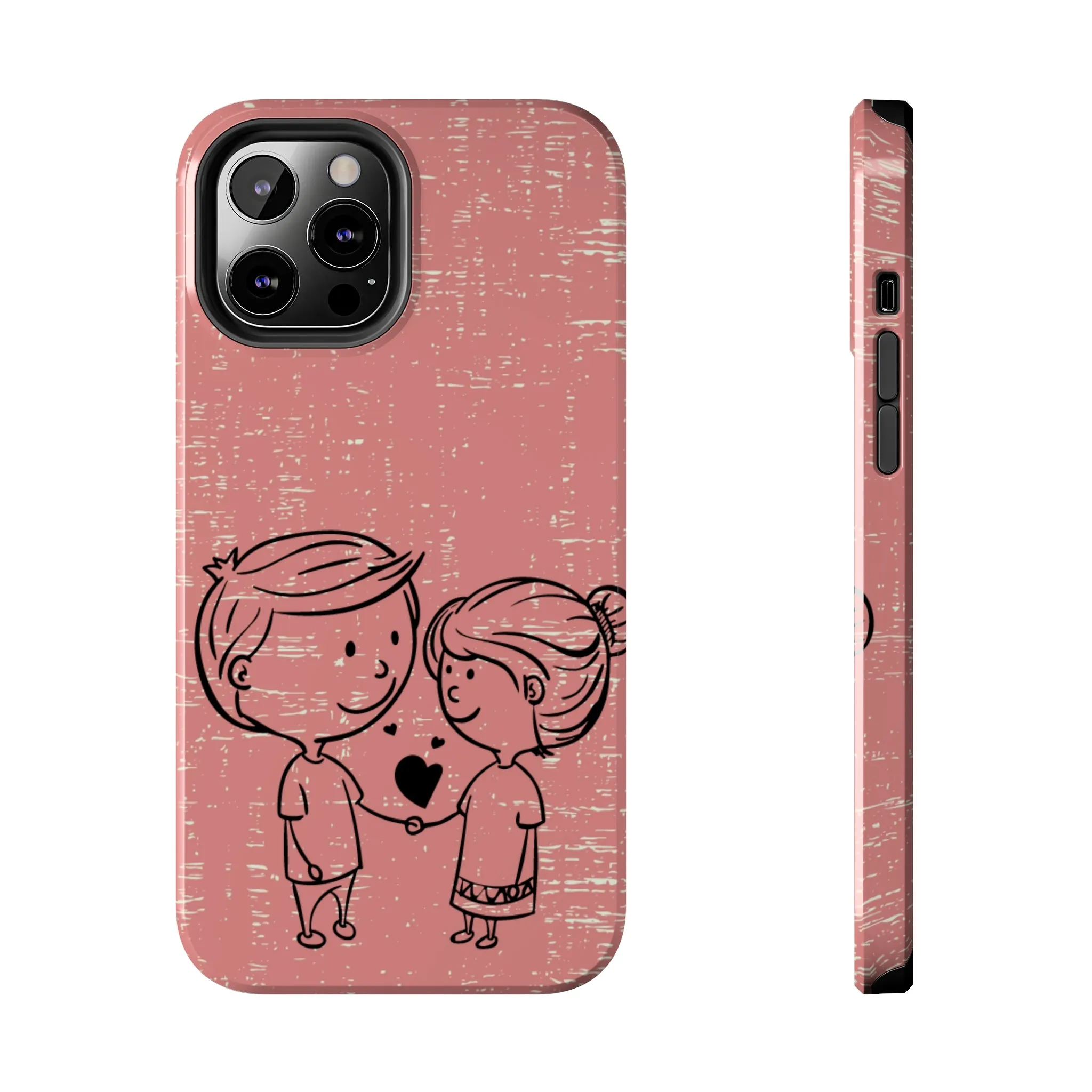 Romantic Couple Holding Hands Line Drawing Cell Phone Case - Rose Colored Love Cover