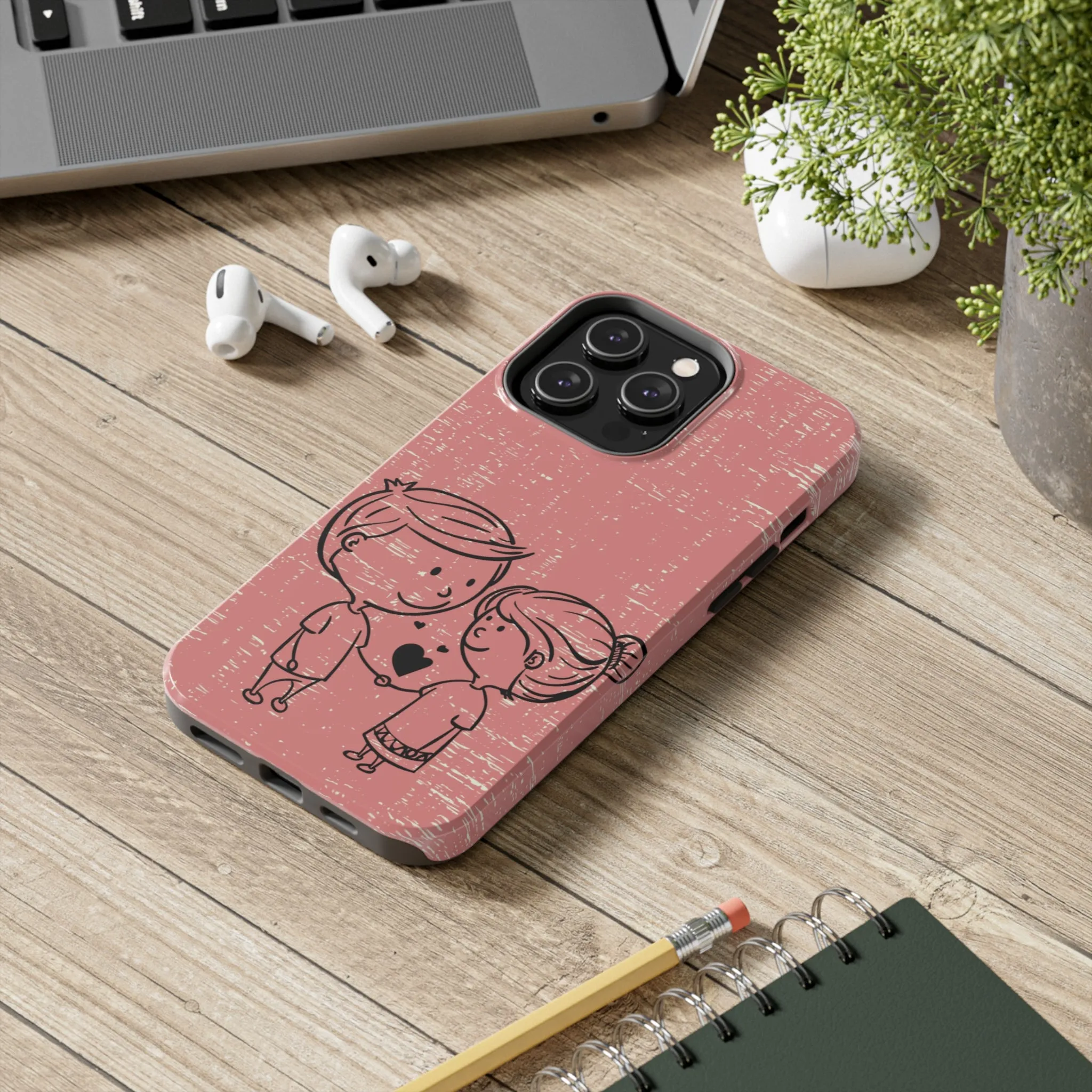 Romantic Couple Holding Hands Line Drawing Cell Phone Case - Rose Colored Love Cover