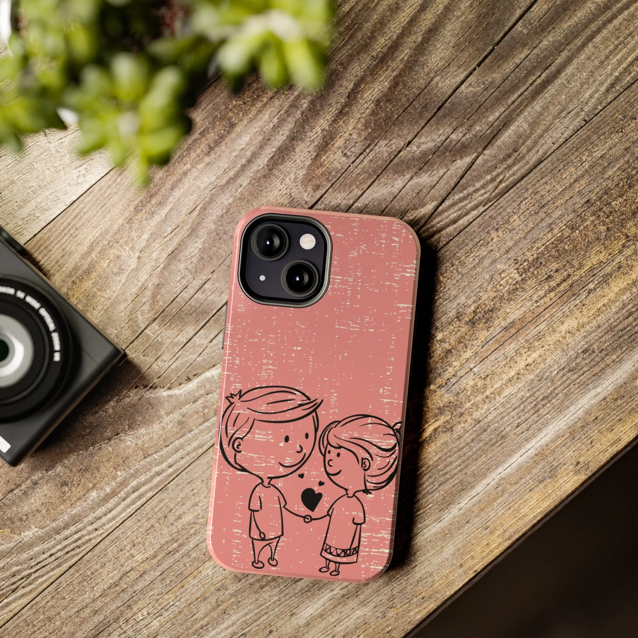 Romantic Couple Holding Hands Line Drawing Cell Phone Case - Rose Colored Love Cover