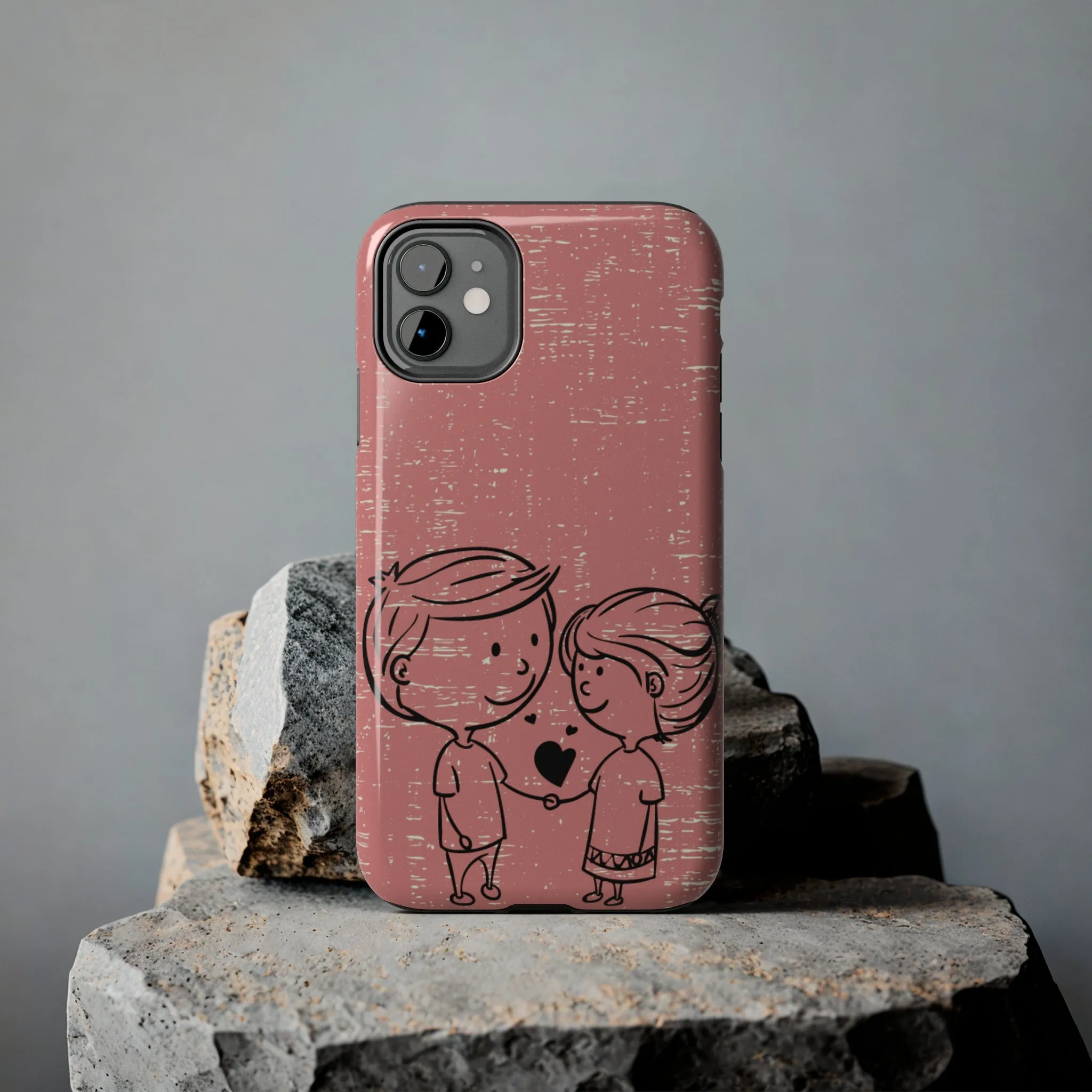 Romantic Couple Holding Hands Line Drawing Cell Phone Case - Rose Colored Love Cover