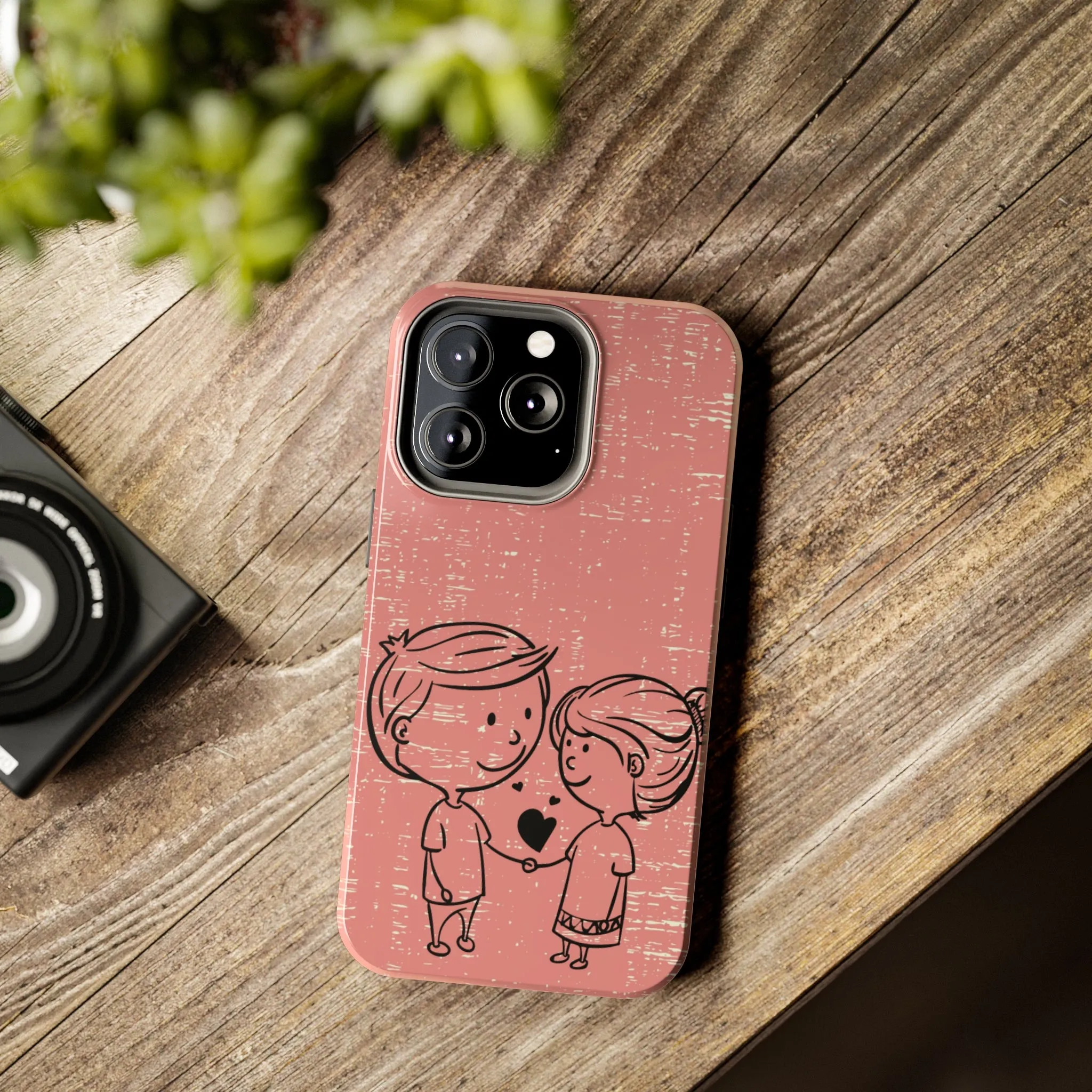 Romantic Couple Holding Hands Line Drawing Cell Phone Case - Rose Colored Love Cover
