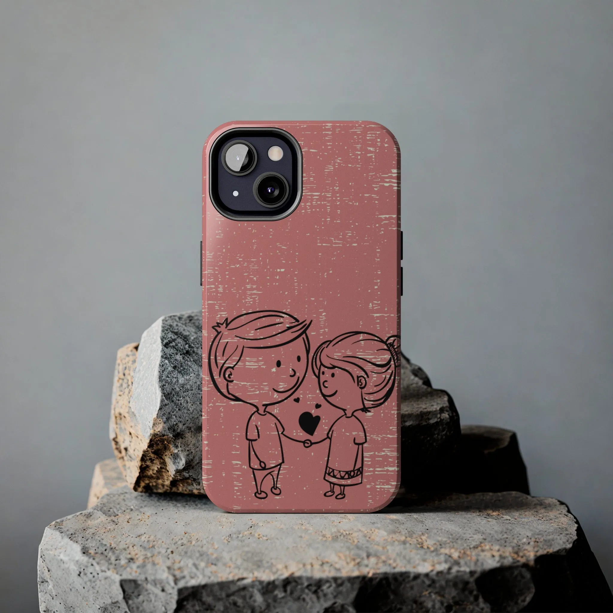 Romantic Couple Holding Hands Line Drawing Cell Phone Case - Rose Colored Love Cover