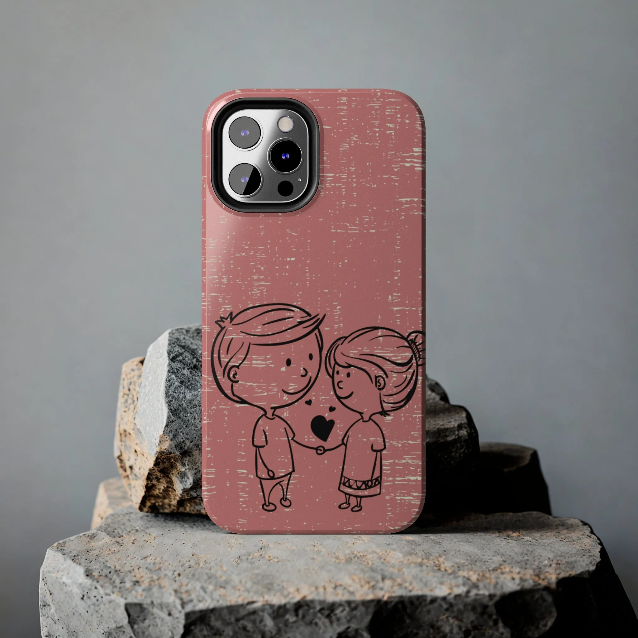 Romantic Couple Holding Hands Line Drawing Cell Phone Case - Rose Colored Love Cover