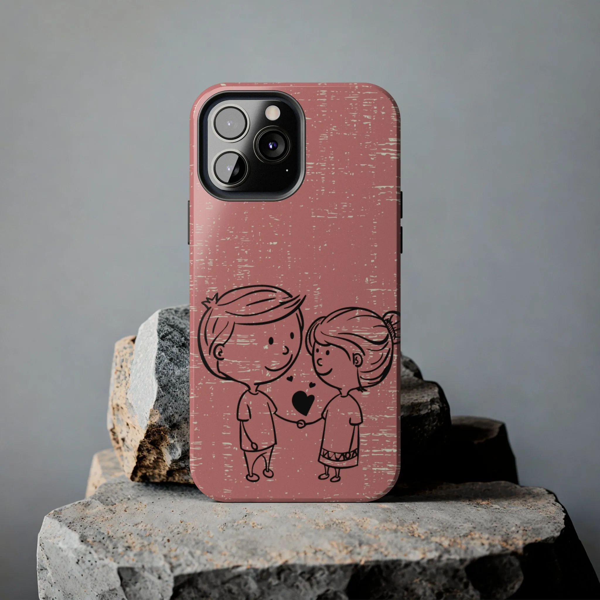 Romantic Couple Holding Hands Line Drawing Cell Phone Case - Rose Colored Love Cover