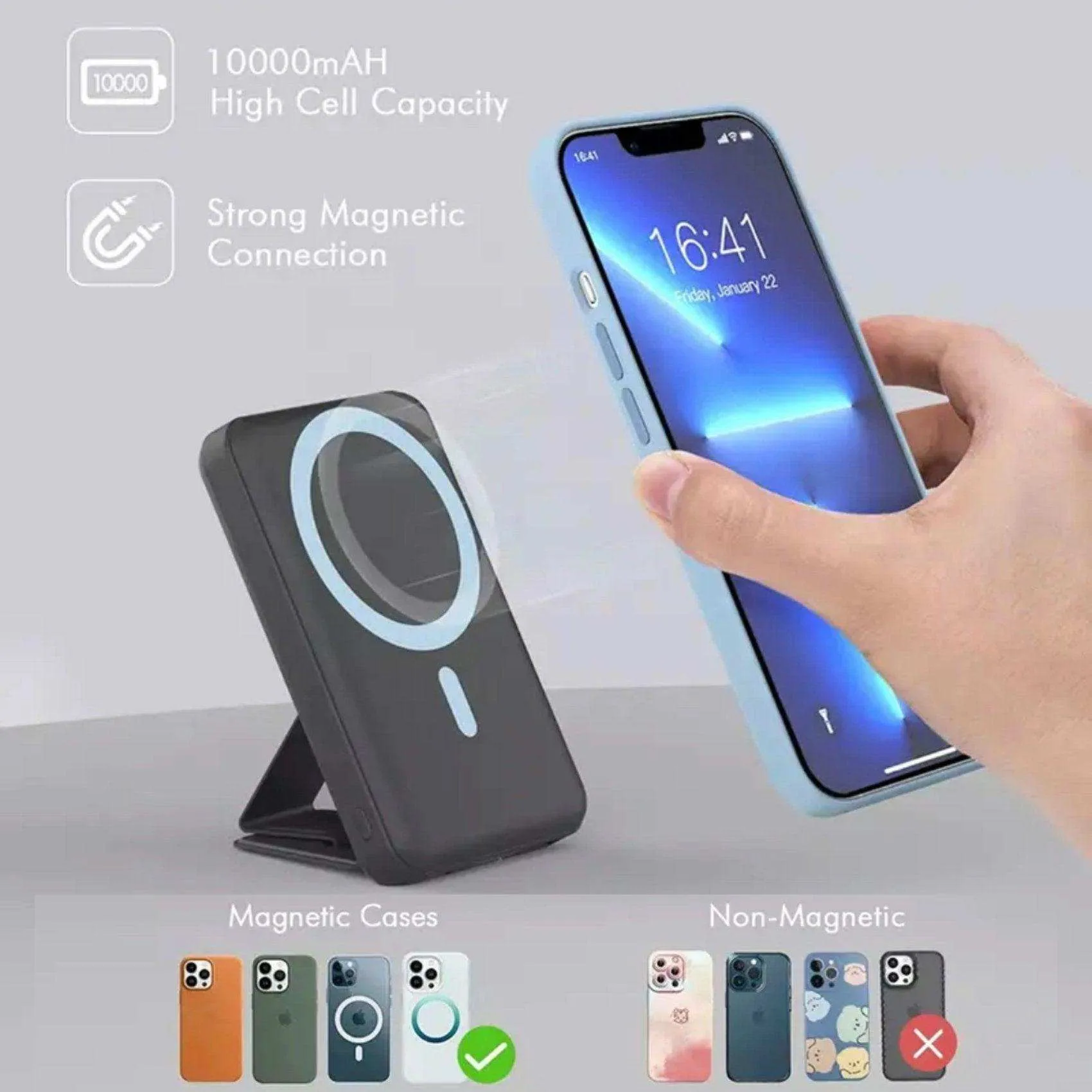 TUTT Magnetic Wireless Portable Power Bank for iPhone 10000mAh Mag-Safe Battery Pack PD 22.5W Fast Charging, Foldable Wireless USB-C LED Display iPhone 15/14/13/12/Pro/Mini/Pro Max