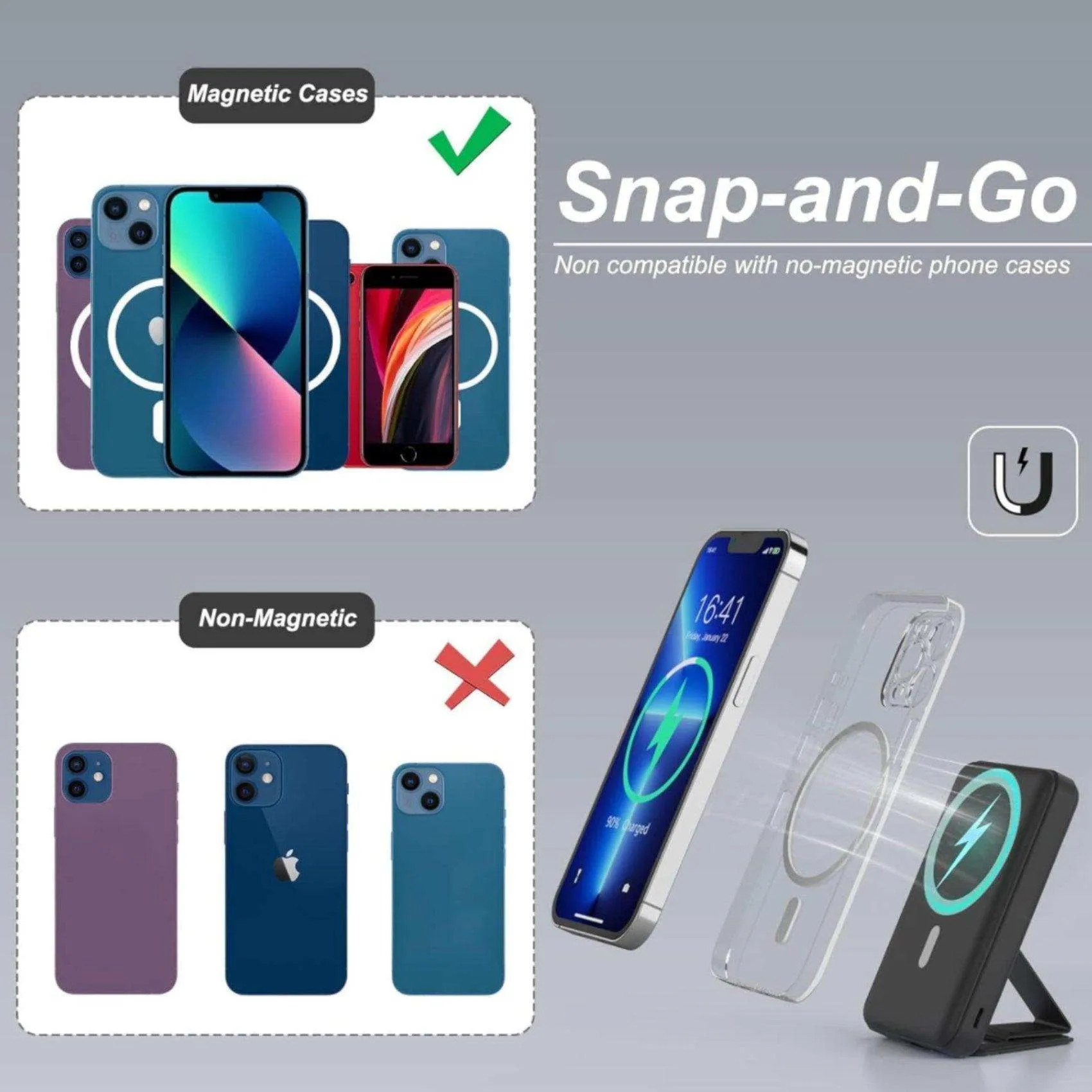 TUTT Magnetic Wireless Portable Power Bank for iPhone 10000mAh Mag-Safe Battery Pack PD 22.5W Fast Charging, Foldable Wireless USB-C LED Display iPhone 15/14/13/12/Pro/Mini/Pro Max