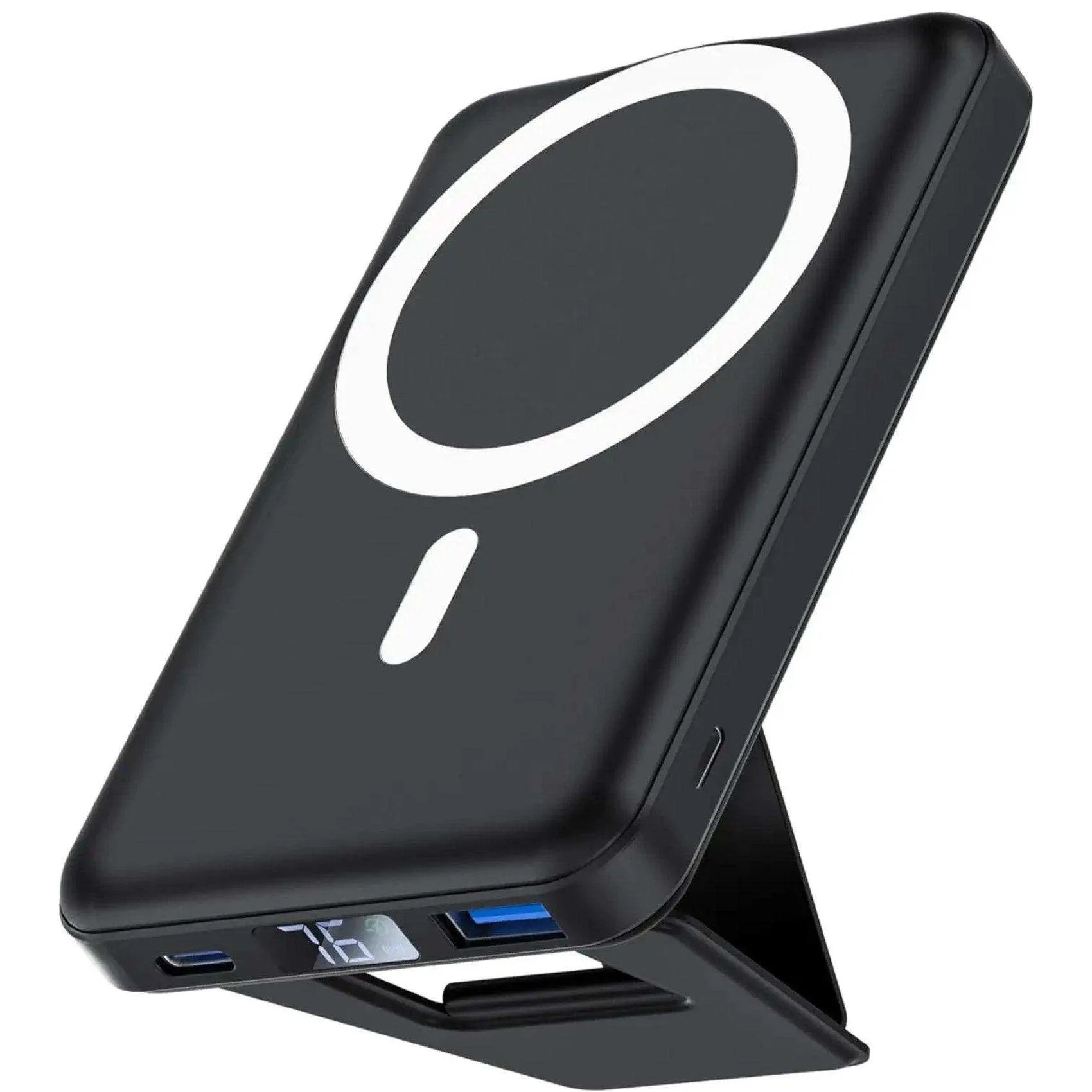 TUTT Magnetic Wireless Portable Power Bank for iPhone 10000mAh Mag-Safe Battery Pack PD 22.5W Fast Charging, Foldable Wireless USB-C LED Display iPhone 15/14/13/12/Pro/Mini/Pro Max