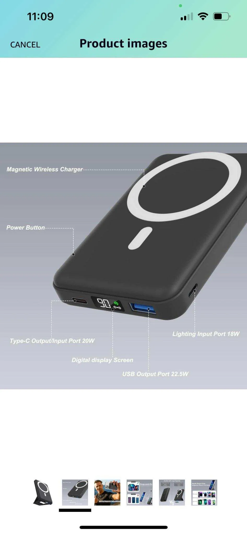 TUTT Magnetic Wireless Portable Power Bank for iPhone 10000mAh Mag-Safe Battery Pack PD 22.5W Fast Charging, Foldable Wireless USB-C LED Display iPhone 15/14/13/12/Pro/Mini/Pro Max