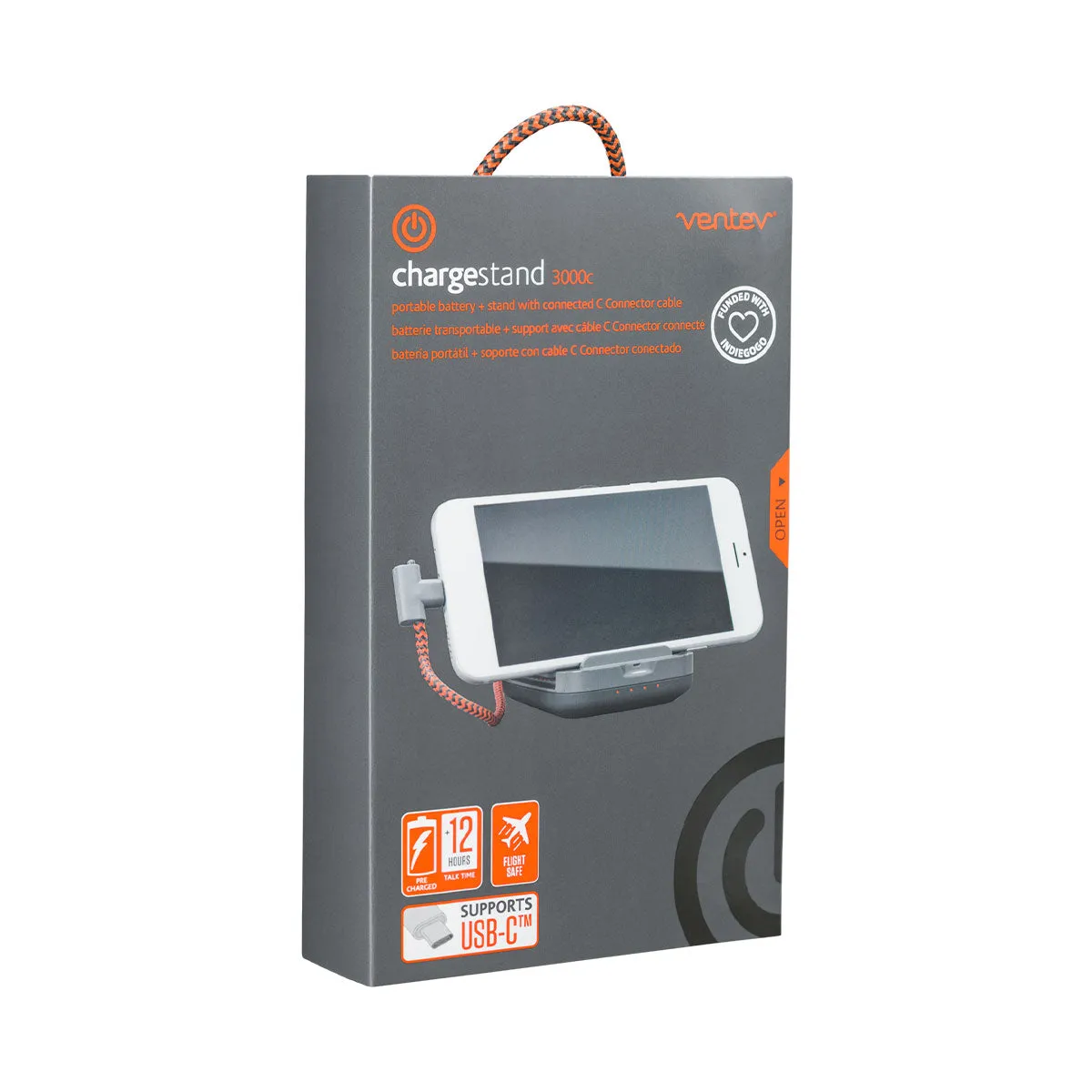 Ventev Chargestand 3000C Backup Battery / Dock For USB C Devices - Gray