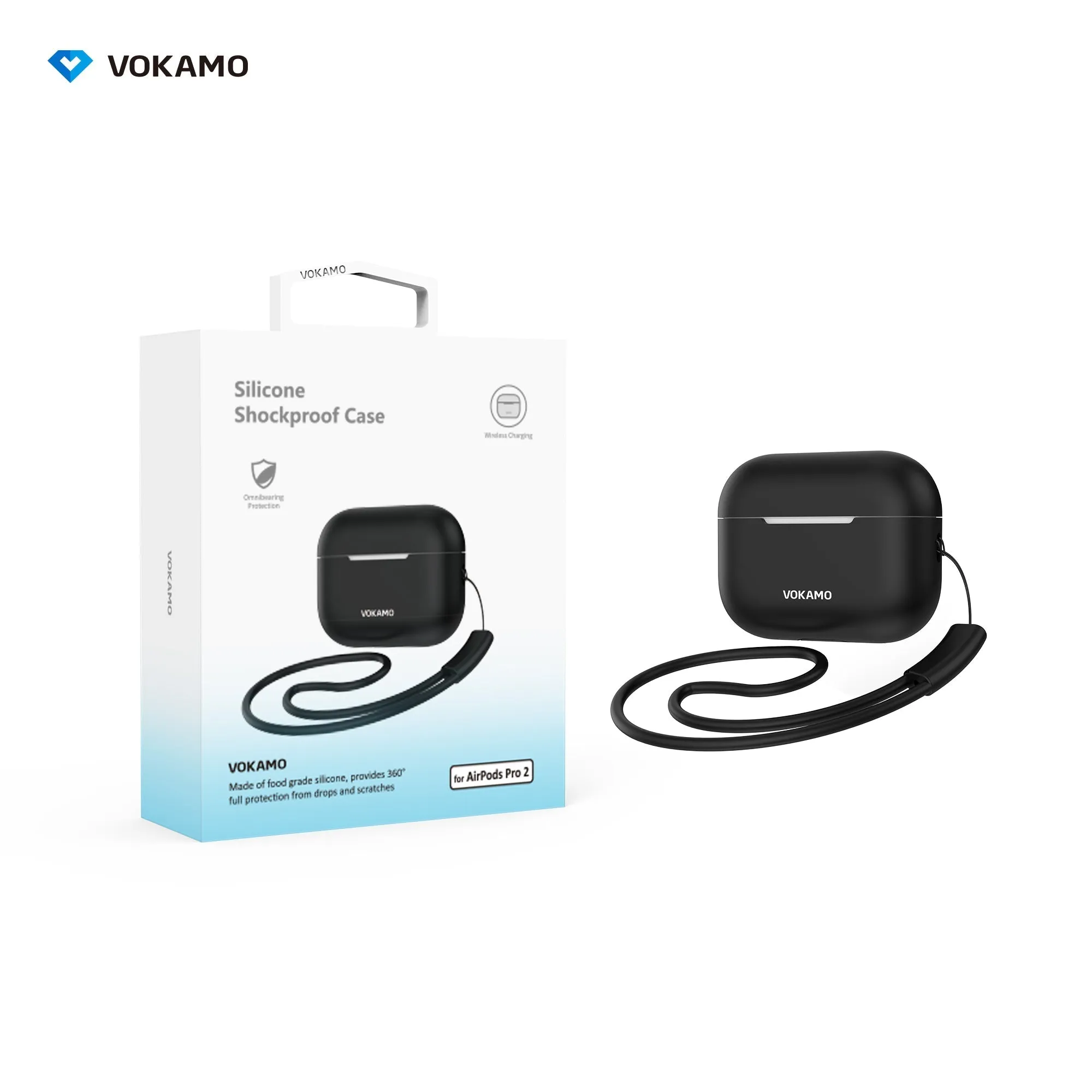 VOKAMO Airpods Pro 2 Case, Soft Silicone Skin Cover Protective Cases with  Lanyard Compatible for AirPod Pro 2nd Generation