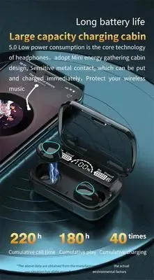 Water Resistant Black Wireless Earbuds with Long Battery Life & Built-In Microphone