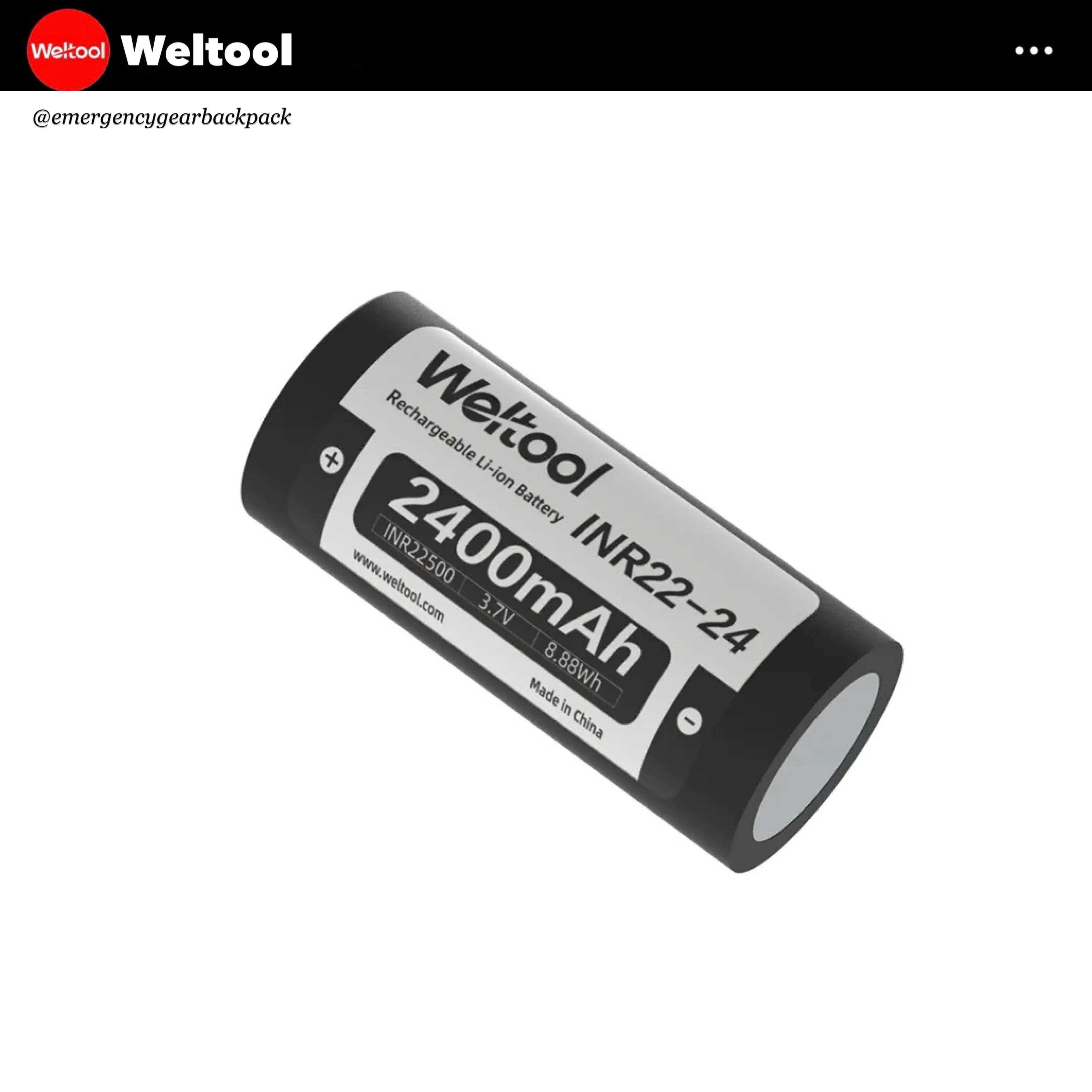 Weltool INR22500 2400mAh 3.7V 4.8A Rechargeable Li-ion Battery