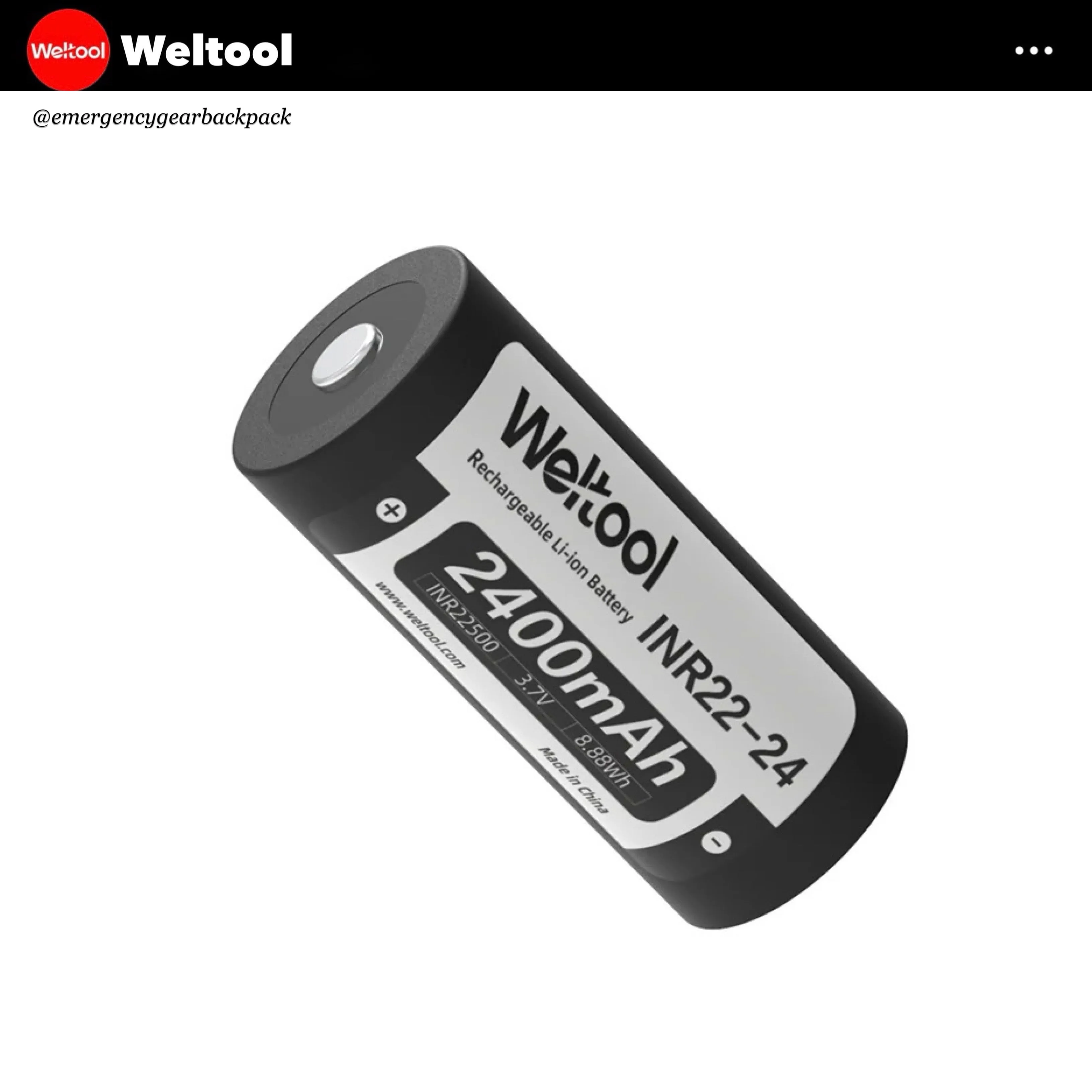 Weltool INR22500 2400mAh 3.7V 4.8A Rechargeable Li-ion Battery