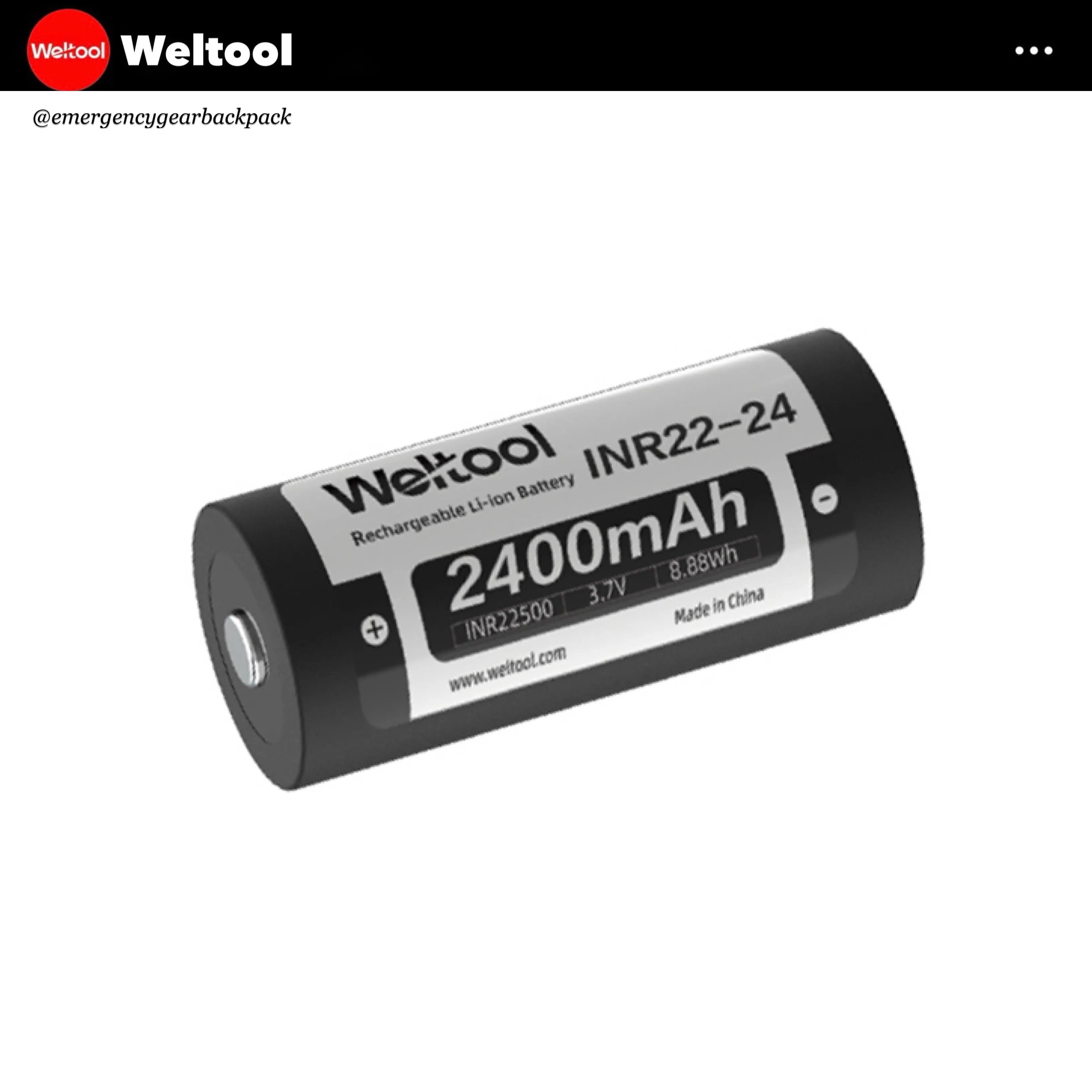 Weltool INR22500 2400mAh 3.7V 4.8A Rechargeable Li-ion Battery