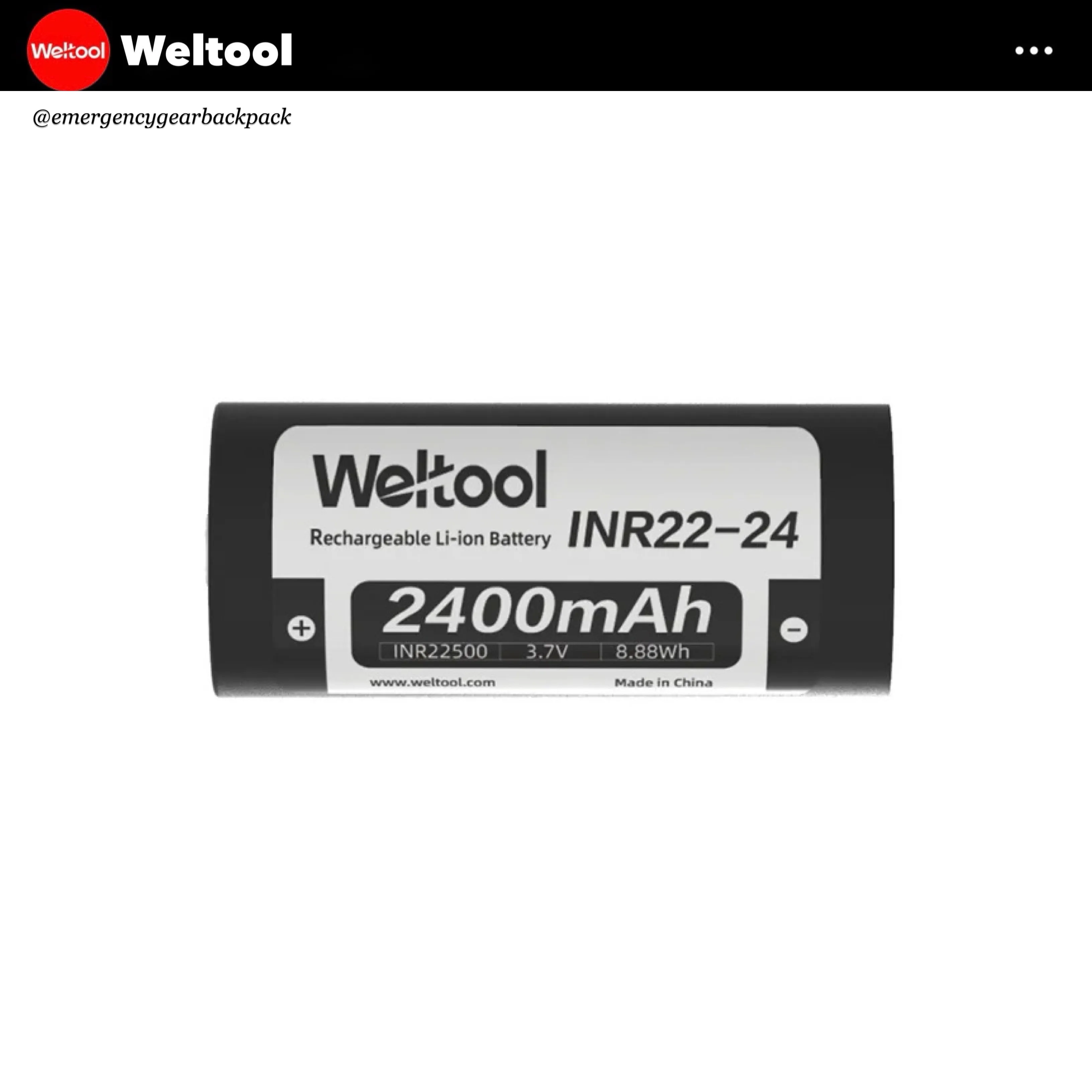 Weltool INR22500 2400mAh 3.7V 4.8A Rechargeable Li-ion Battery