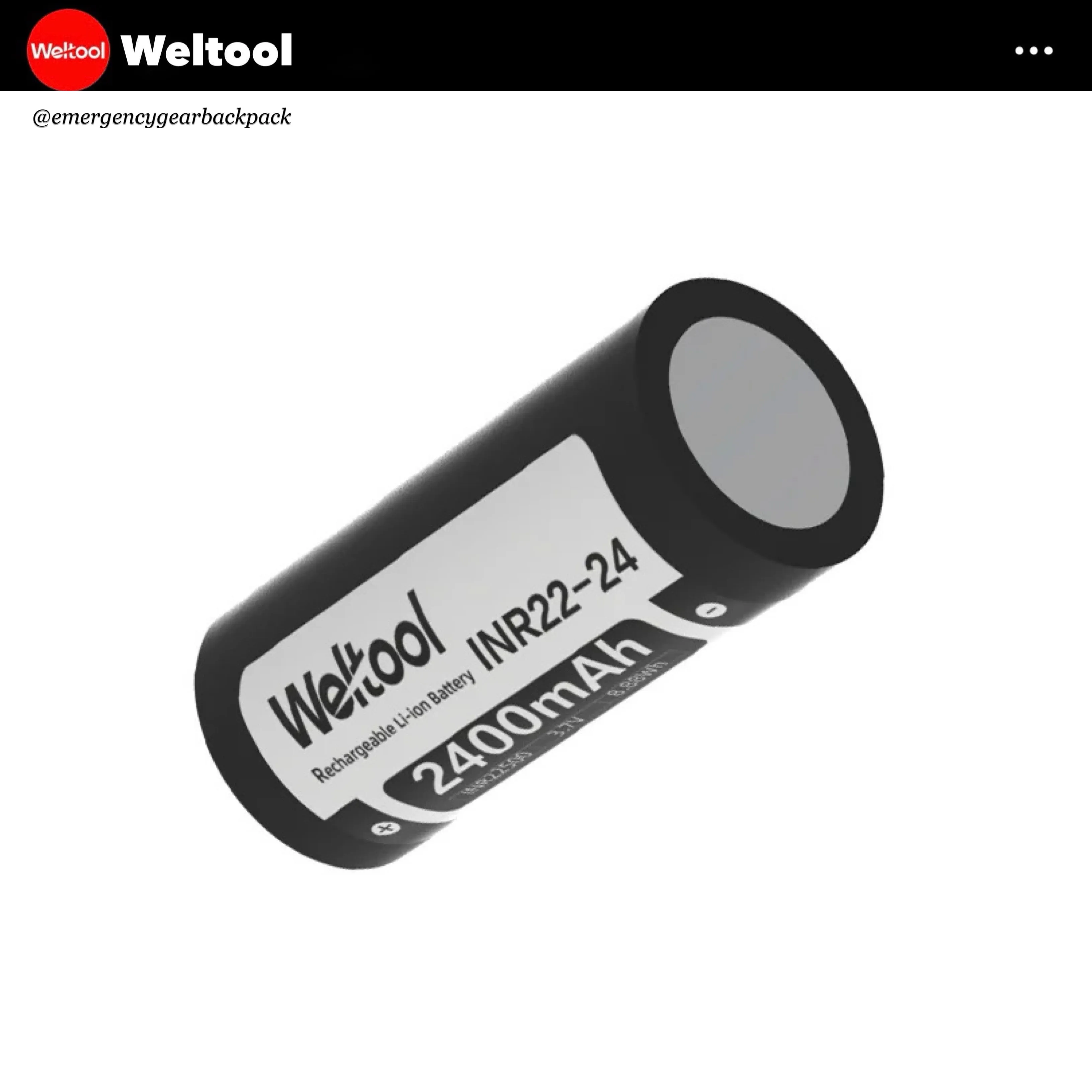 Weltool INR22500 2400mAh 3.7V 4.8A Rechargeable Li-ion Battery