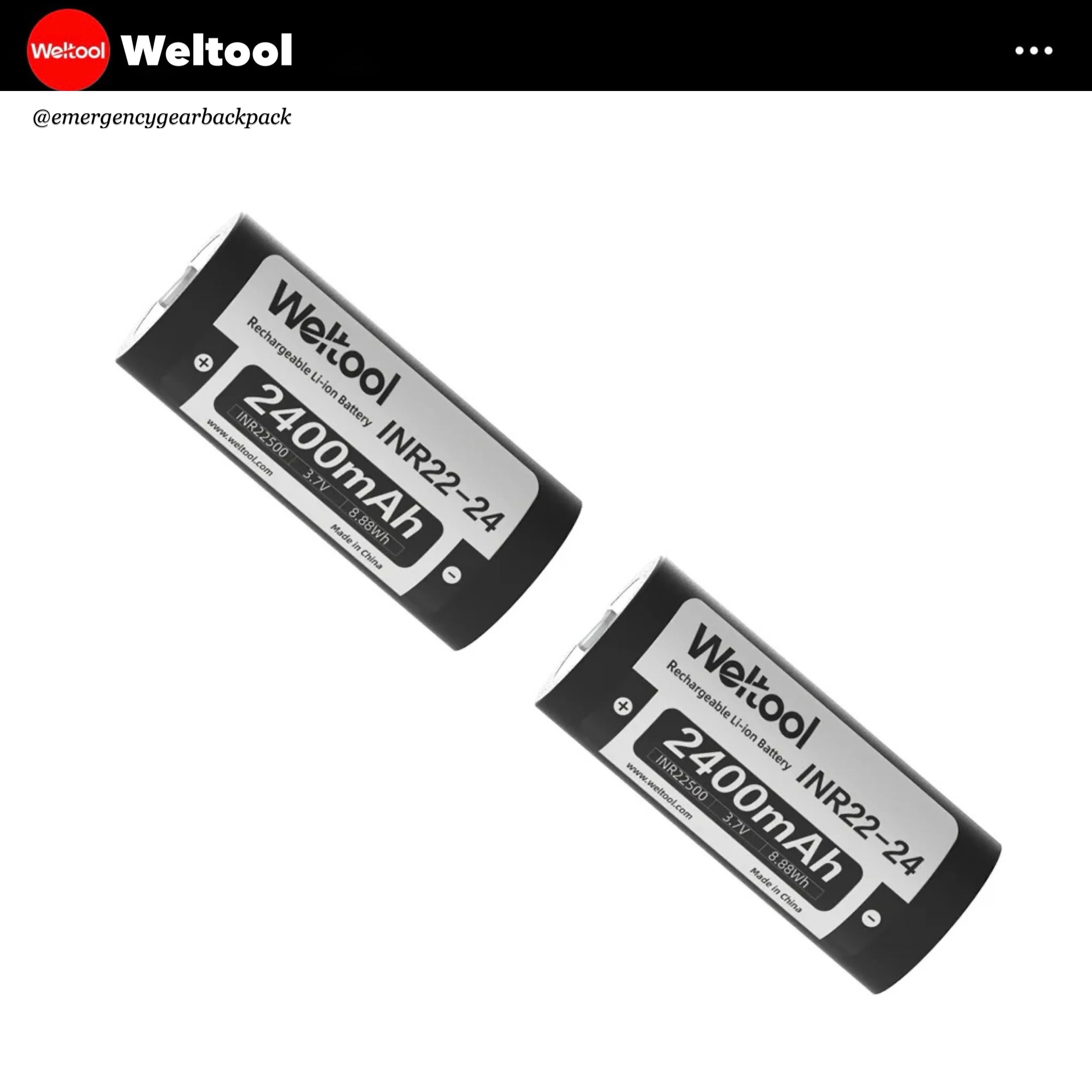 Weltool INR22500 2400mAh 3.7V 4.8A Rechargeable Li-ion Battery
