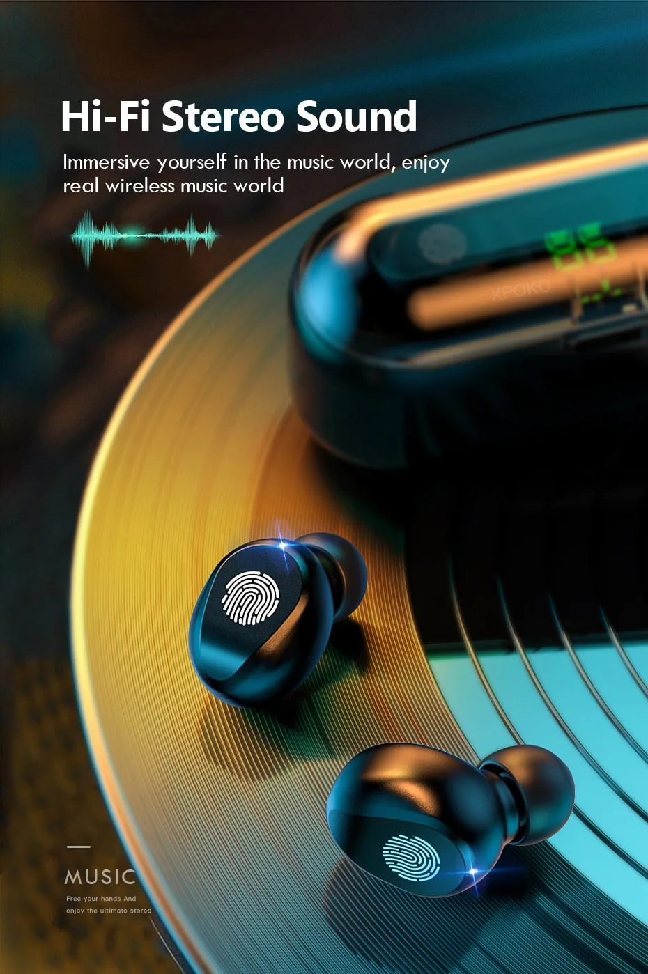 Wireless Bluetooth Headphones -  Waterproof HiFi Earbud Headset with Charging Case