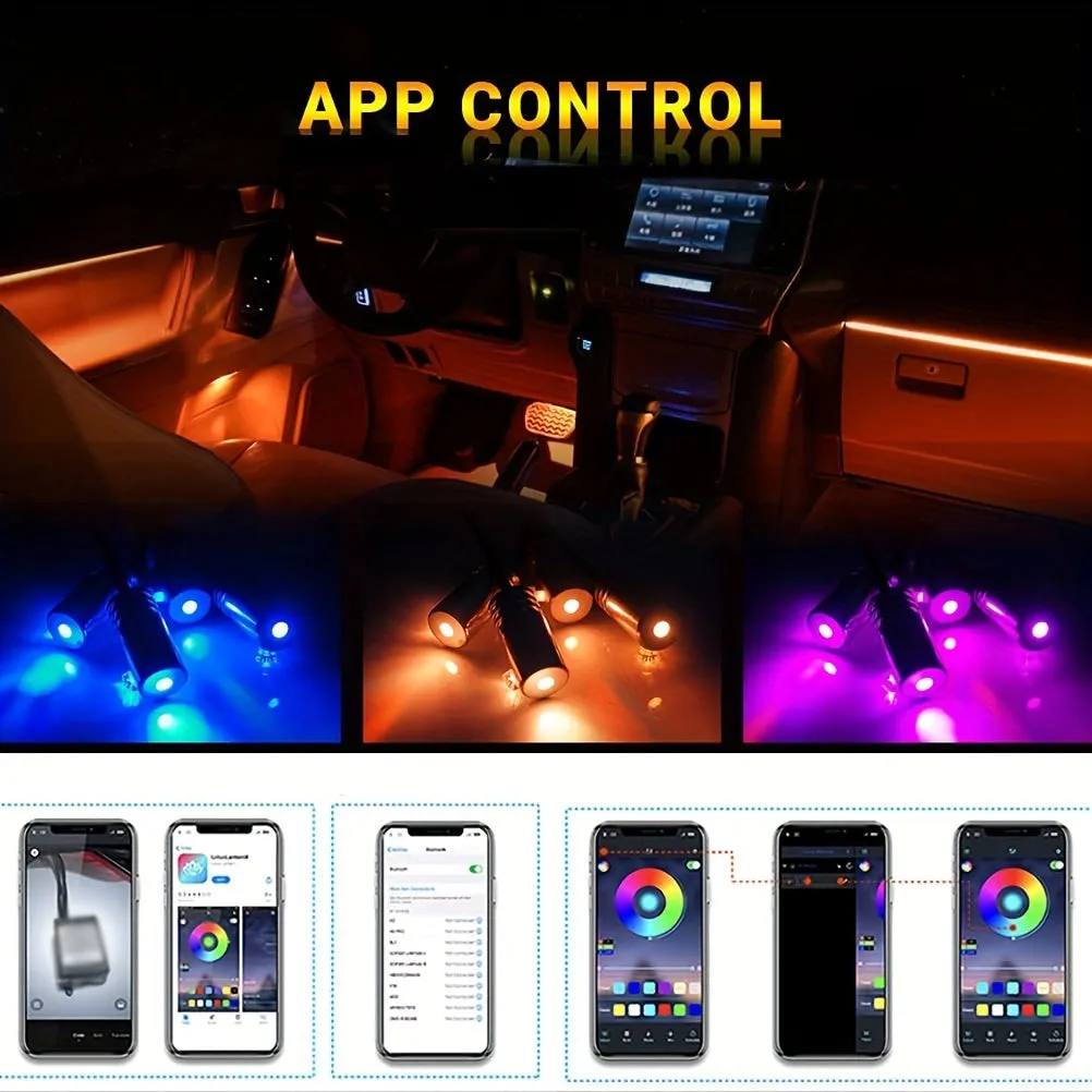 Wireless RGB Smart Car Ambient Lighting Kit with 16M Colors