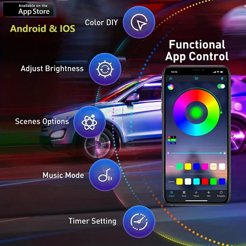 Wireless RGB Smart Car Ambient Lighting Kit with 16M Colors